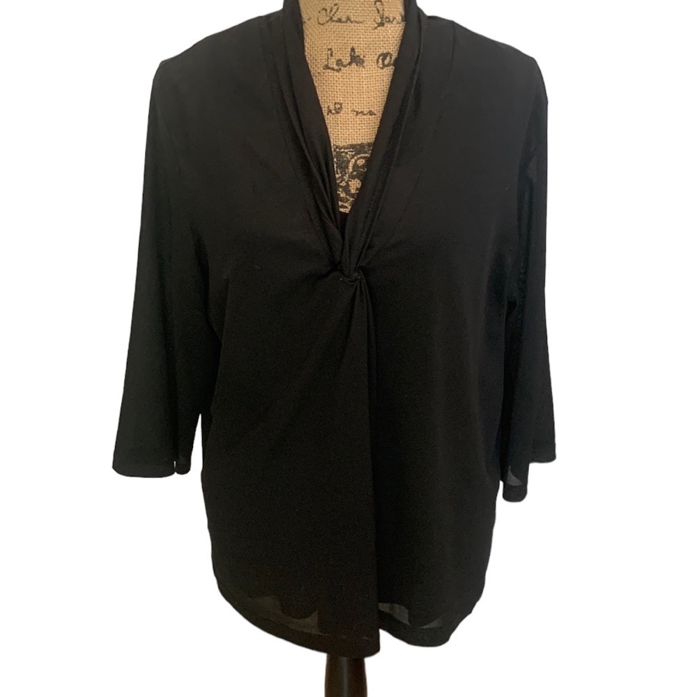 George Black Sheer Three Quarter Sleeve Gathered V Neck Blouse‎ Size 20